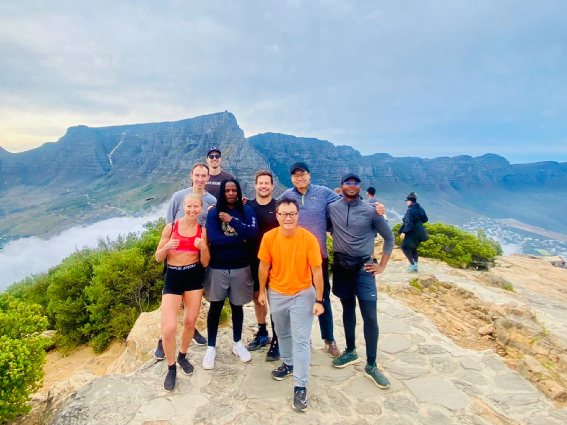 Angela and a group of leaders on a sunrise hike up Lion's Head, Cape Town